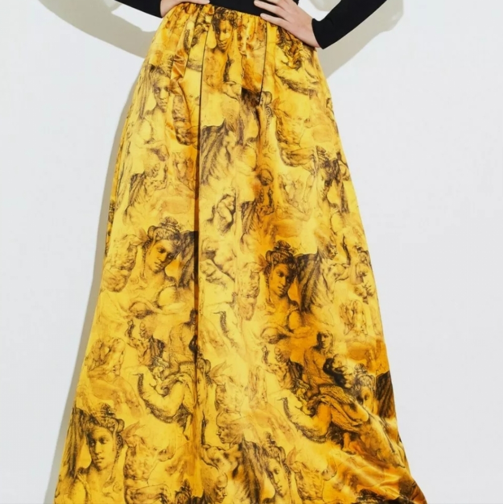 NWT! Sz 8 M L Alice + Olivia cherub angel maxi skirt black yellow barbiecore